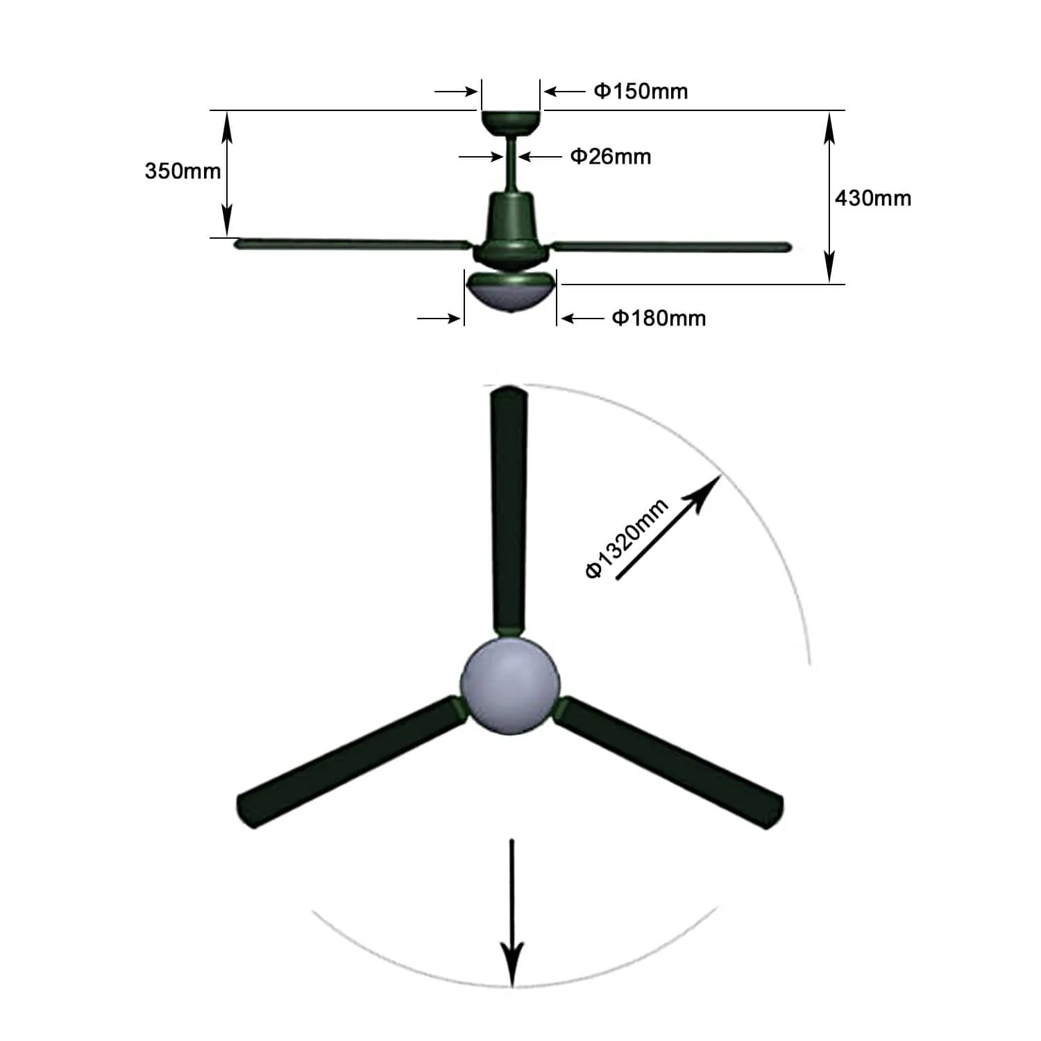 1320mm DC With 3 Colors LED Light 3 Blades Ceiling Fan