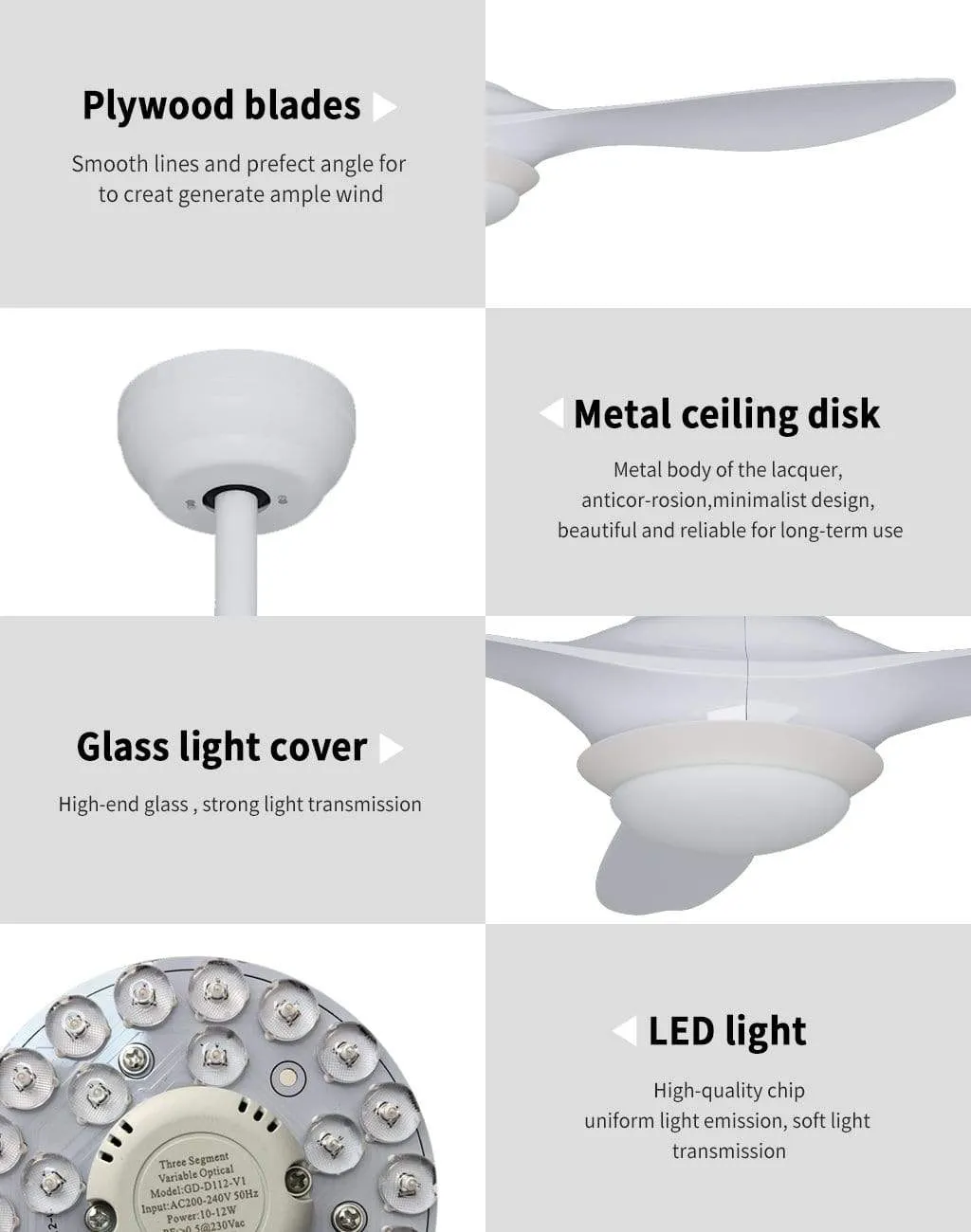 1320mm DC With 3 Colors LED Light 3 Blades Ceiling Fan