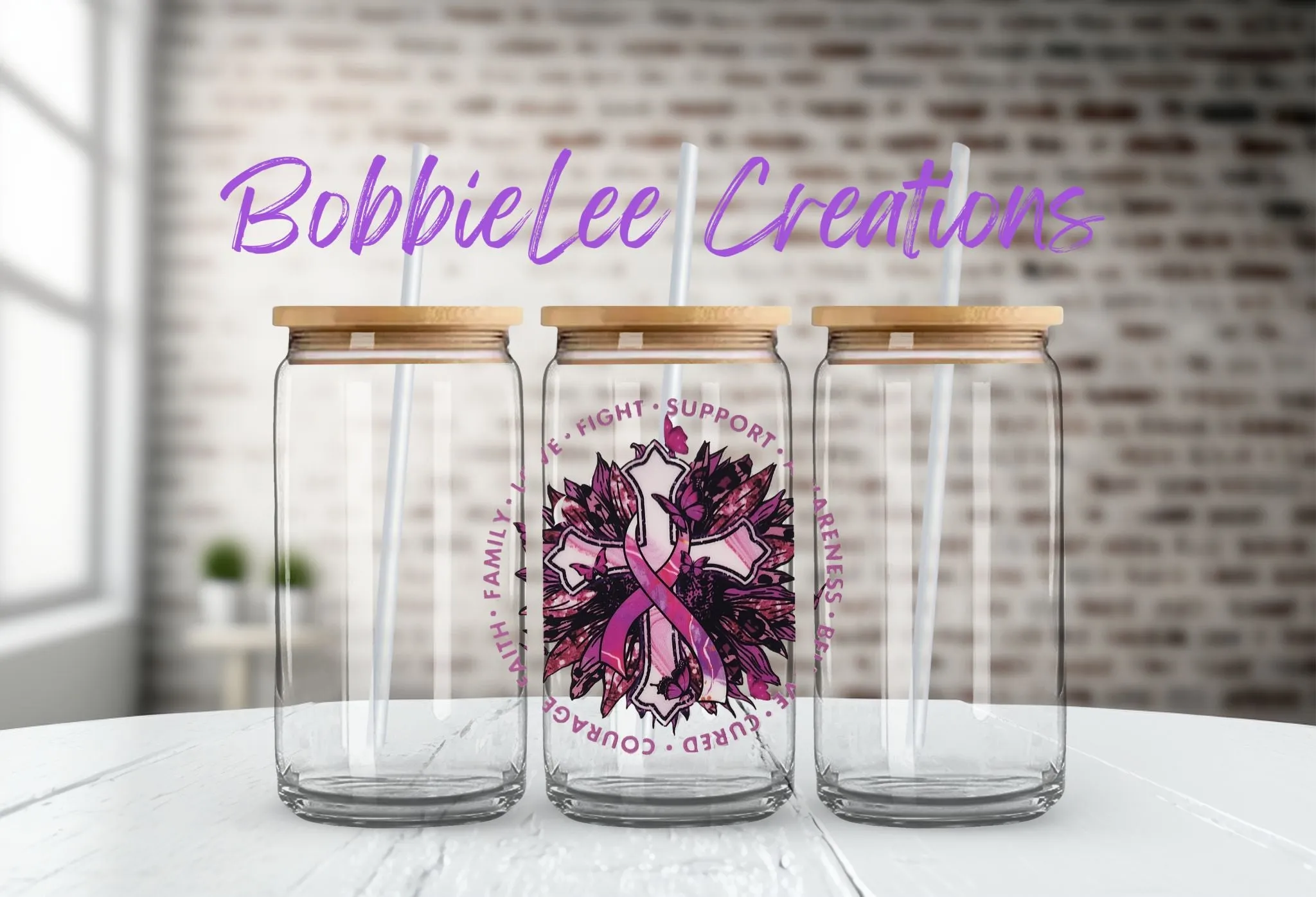 16oz Glass or Plastic Cup - Breast Cancer Cross SF