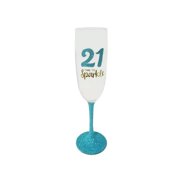 21st Birthday Mint Sparkle Flute Glass