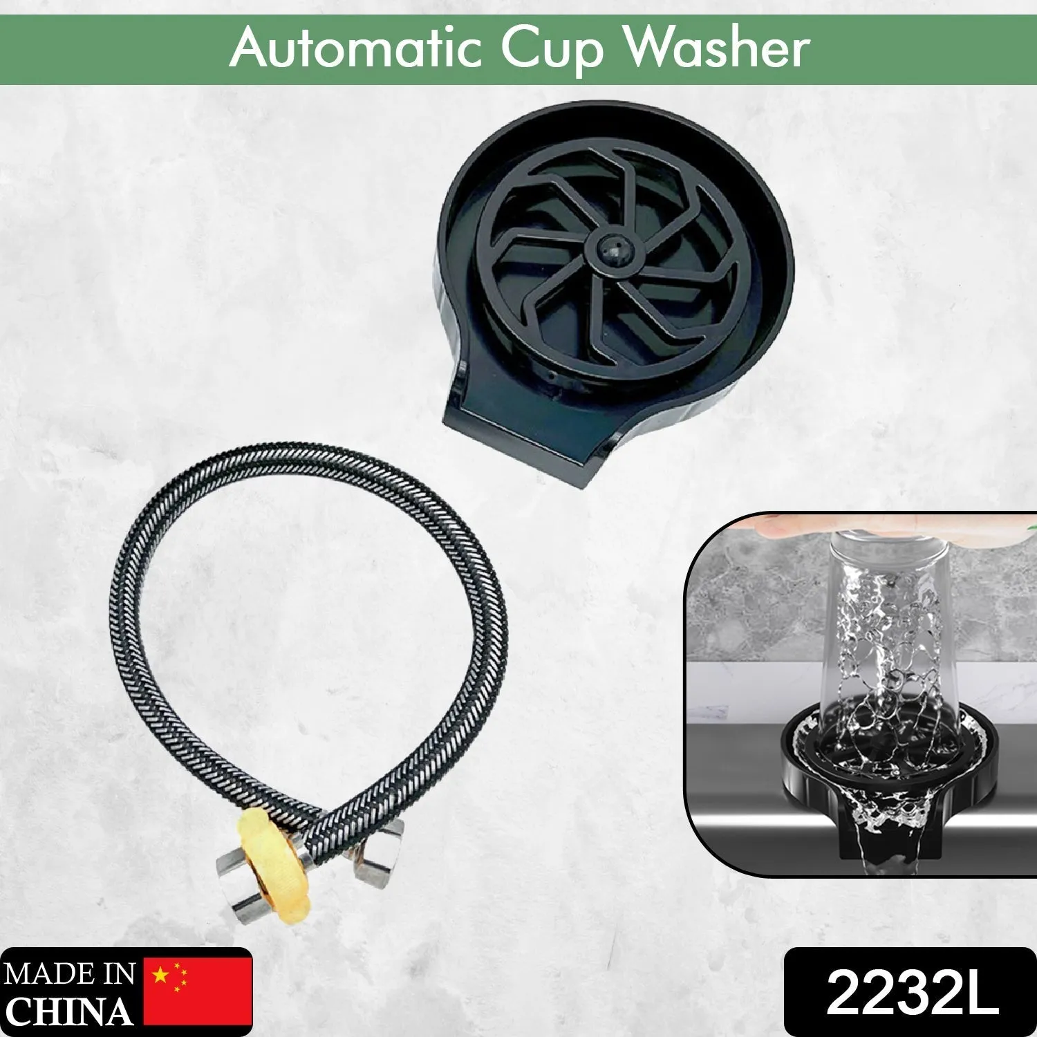 2232L Automatic Cup Washer or Glass Rinser for Kitchen Sink, Black Kitchen Sink Cleaning Spray Cup Washer, Bar Glass Washer. (loose)