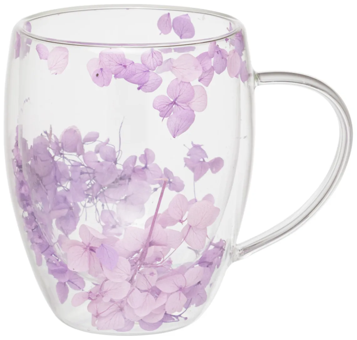 350ml Flower Petals Double Walled Glass Coffee Mug