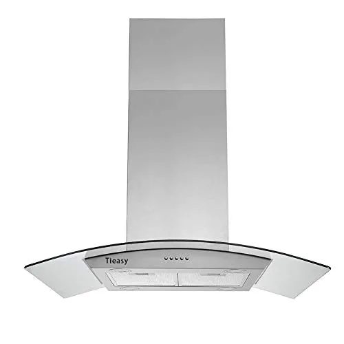 36 inch Island Range Hood 700 CFM Ceiling Mount Hood Stainless Steel Stove Vent Hood with Tempered Glass, Push Button Controls, Mesh Filters