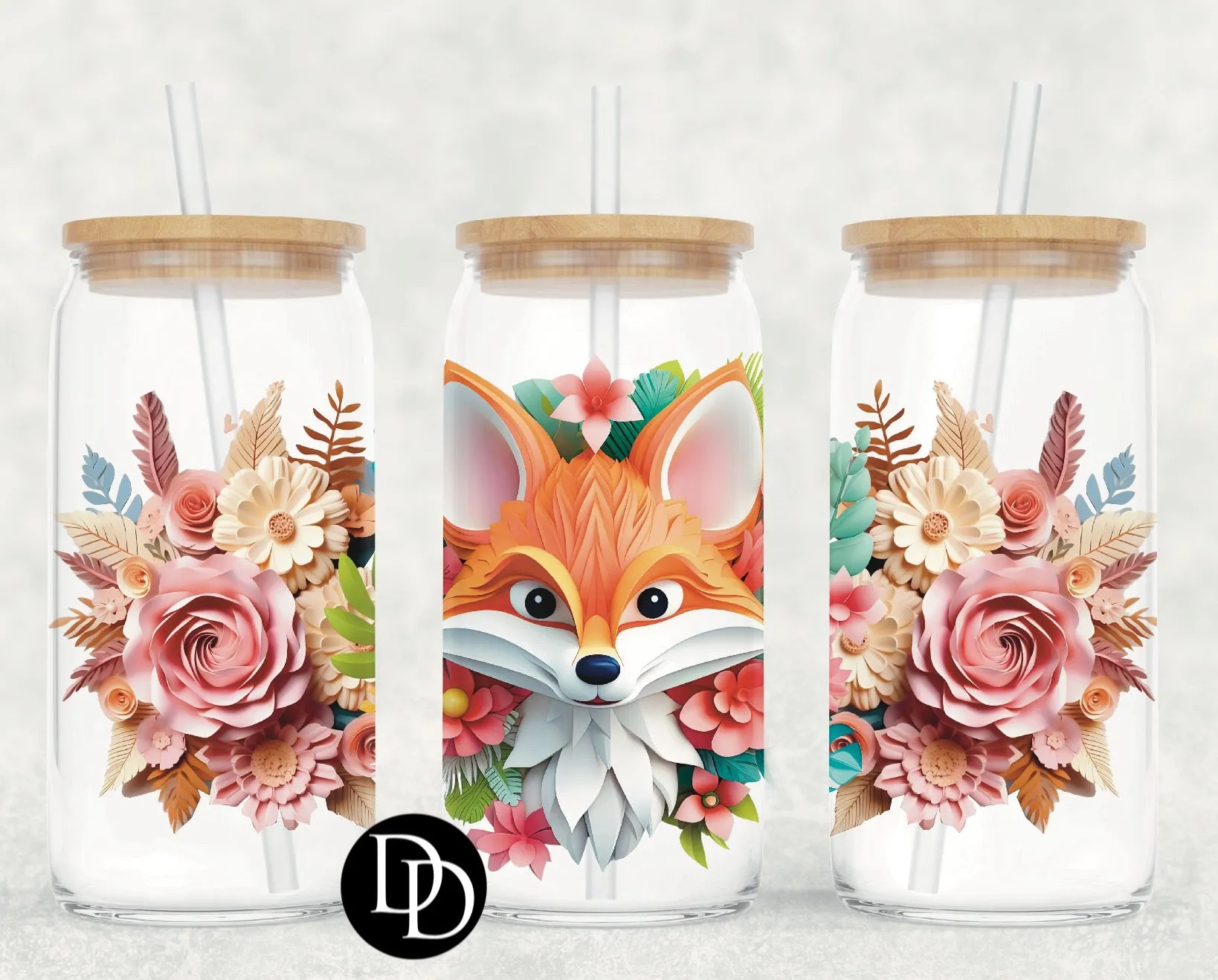 3D Foxy Flowers UV DTF Cup Wrap