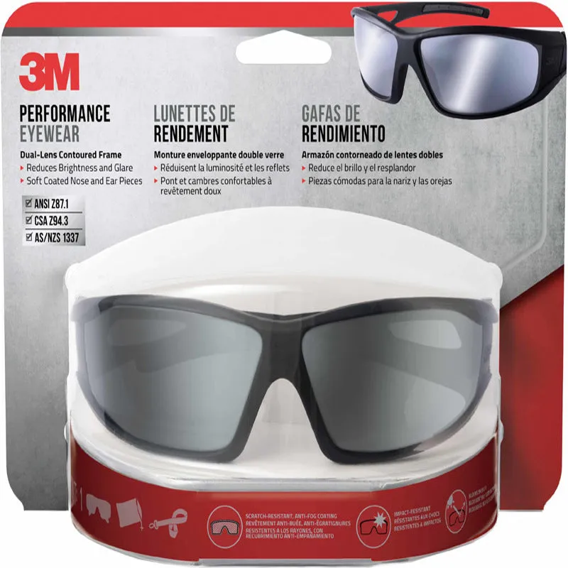 3M Anti-Fog Modern/Sleek Impact-Resistant Safety Glasses Silver Mirror Lens Black Frame 1 pc