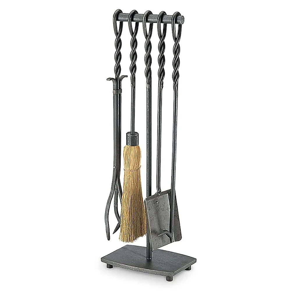 5 Piece Soldiered Row Vintage Iron Fireplace Tool Set - 31-inH