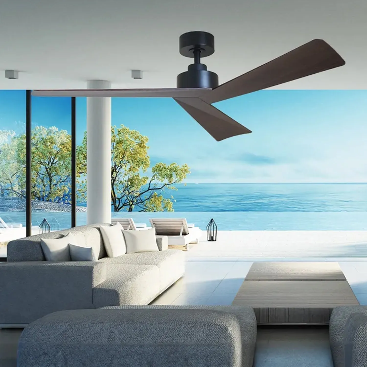 52" Bronte DC Ceiling Fan White, Black, White/Oak, Black/Walnut Vencha Lighting