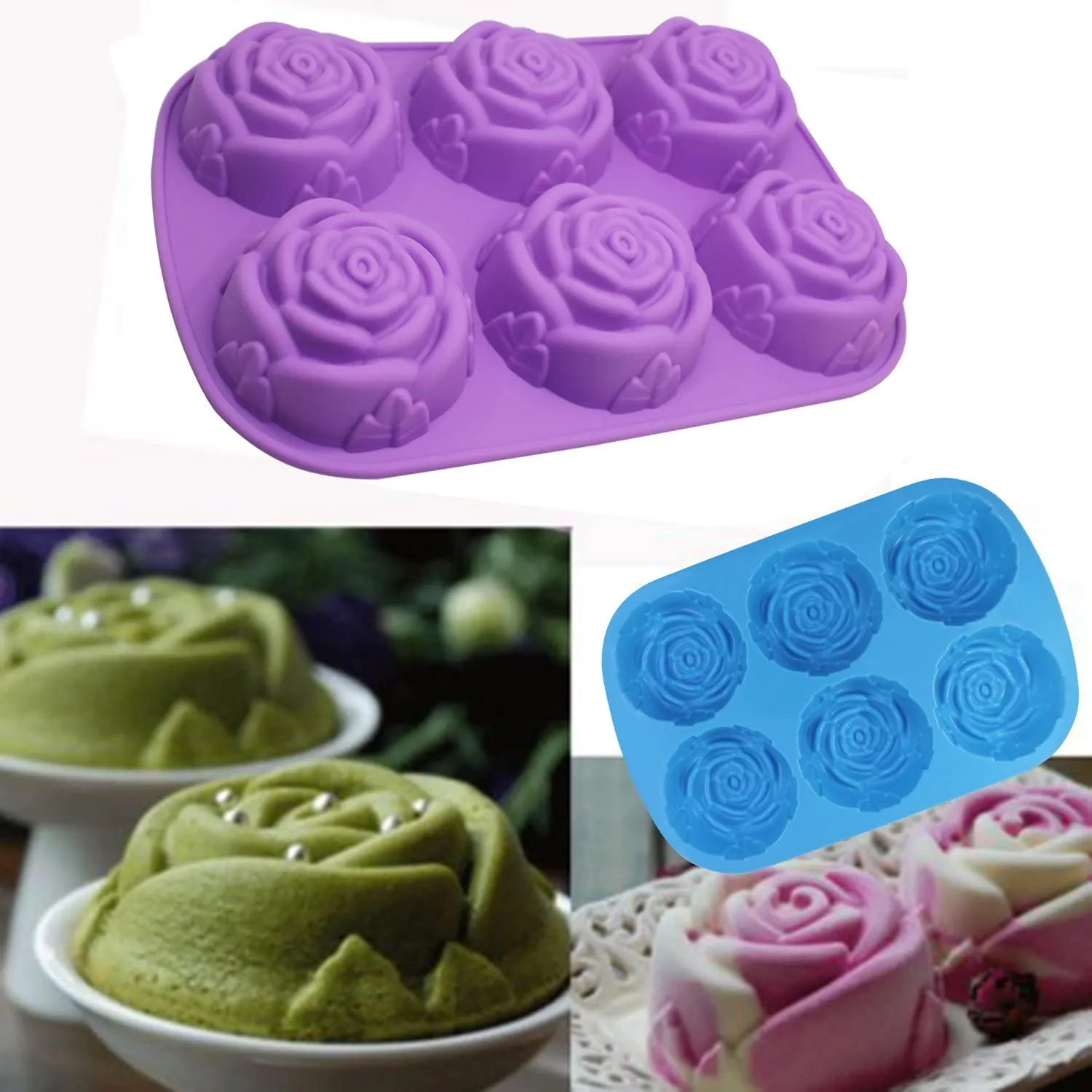 6 Cavity Rose Design Silicone Molds For Handmade Soap Jelly