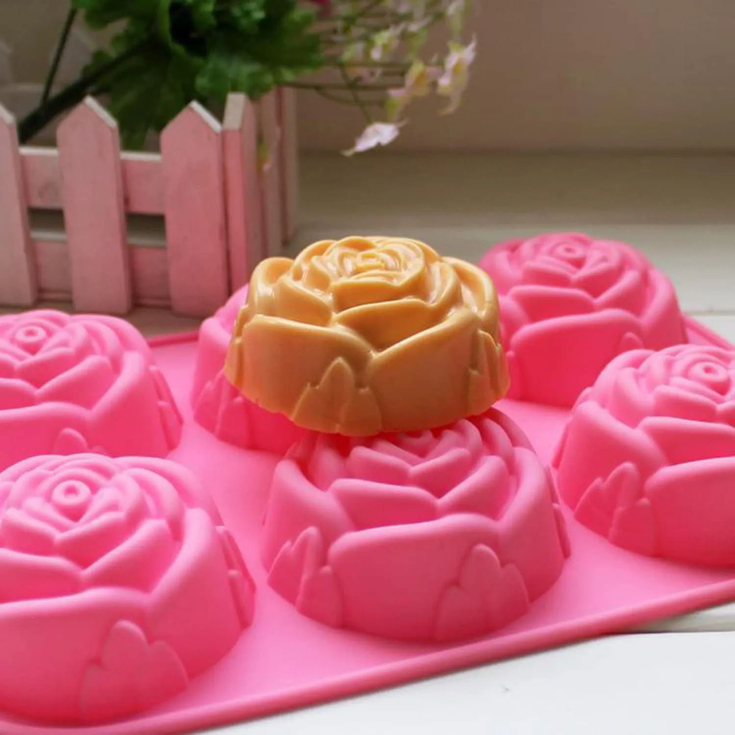 6 Cavity Rose Design Silicone Molds For Handmade Soap Jelly