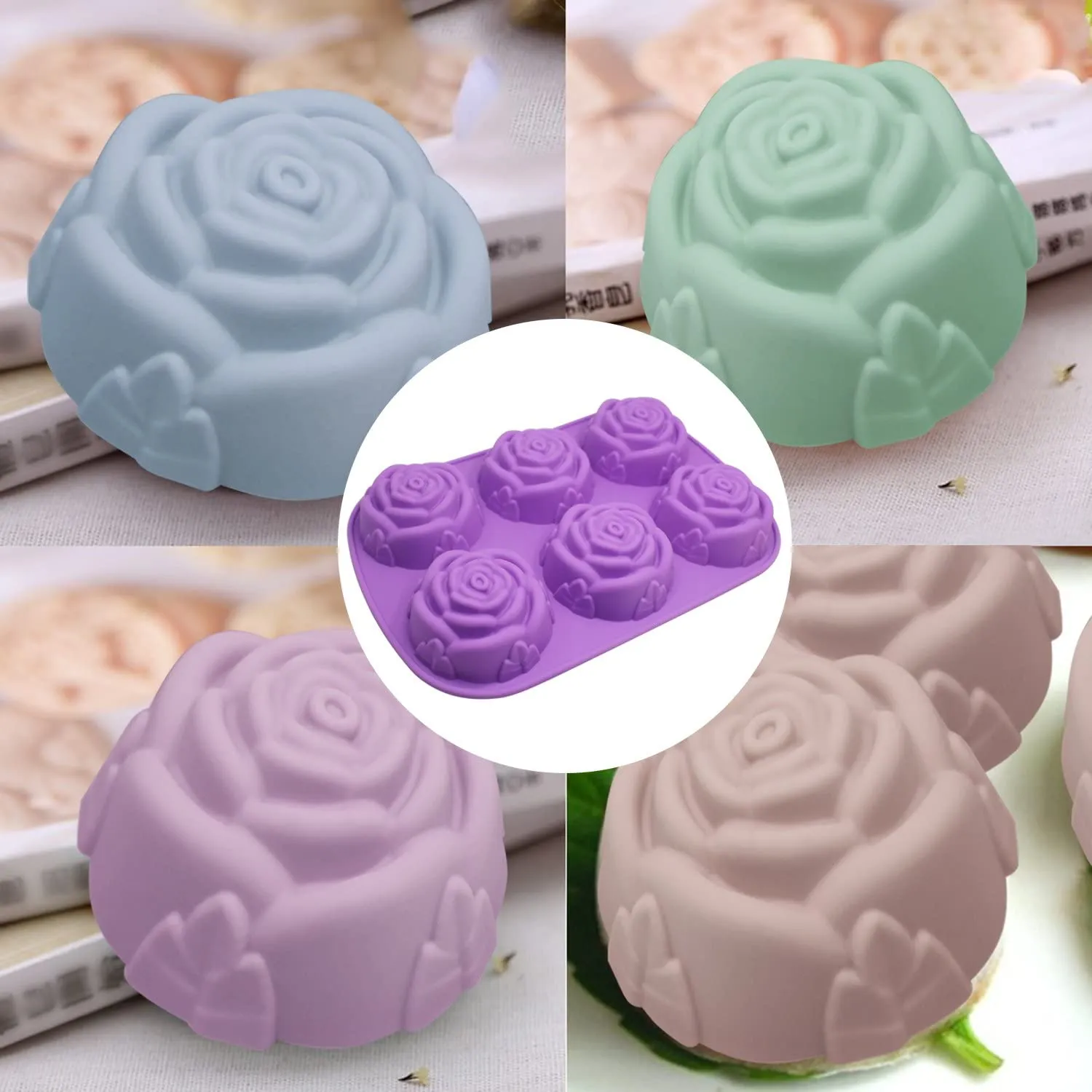 6 Cavity Rose Design Silicone Molds For Handmade Soap Jelly