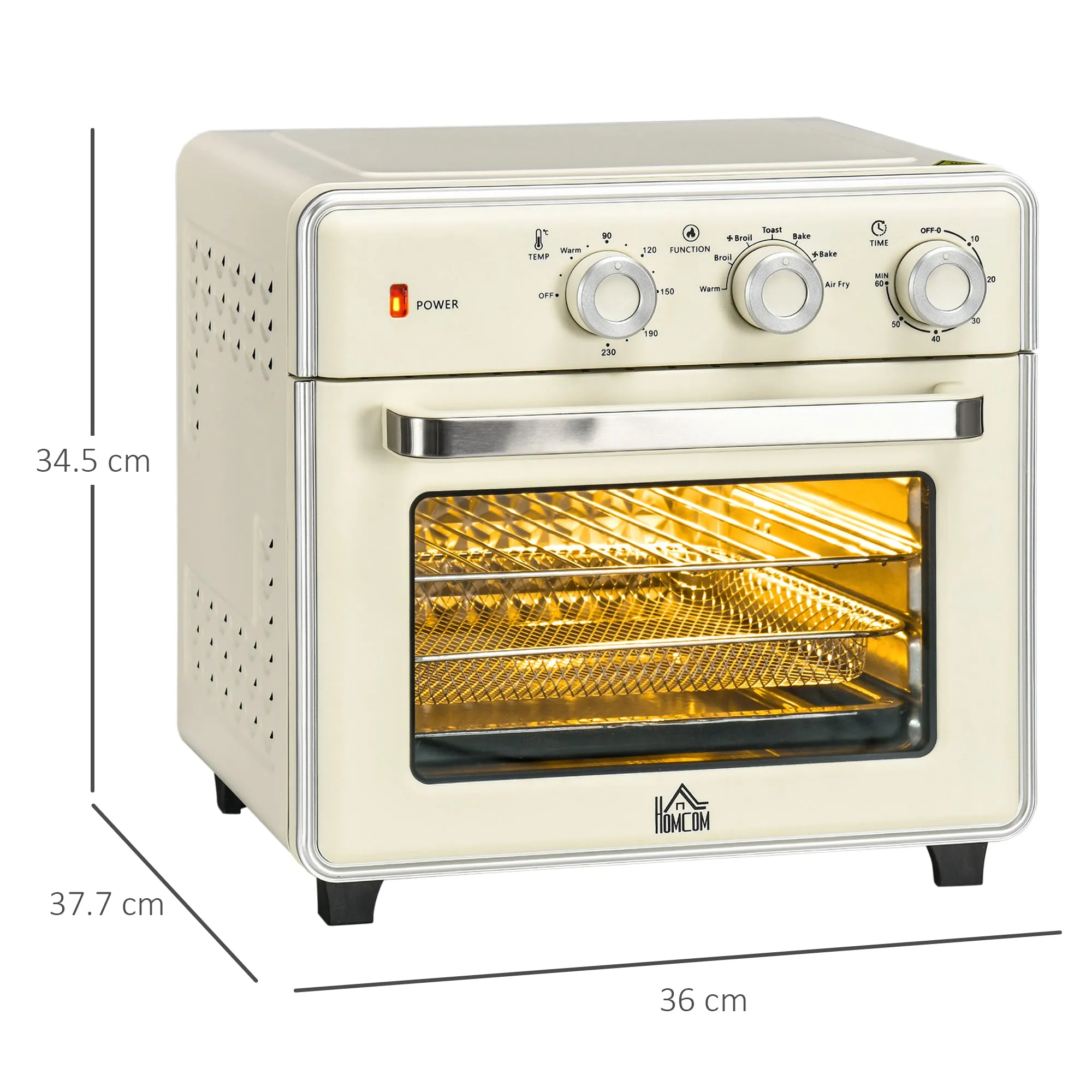 7-in-1 Toaster Oven, 20L 4-Slice Convection Oven with Warm, Broil, Toast, Bake, Air Fryer, 60min Timer and Adjustable Thermostat