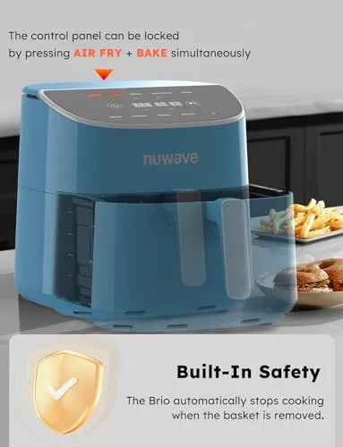 8 Qt Air Fryer, PFAS Free, New & Improved, Digital Touch Screen, Cool White Display, 50°F~400°F in Precise 5°, 5 Cook Functions