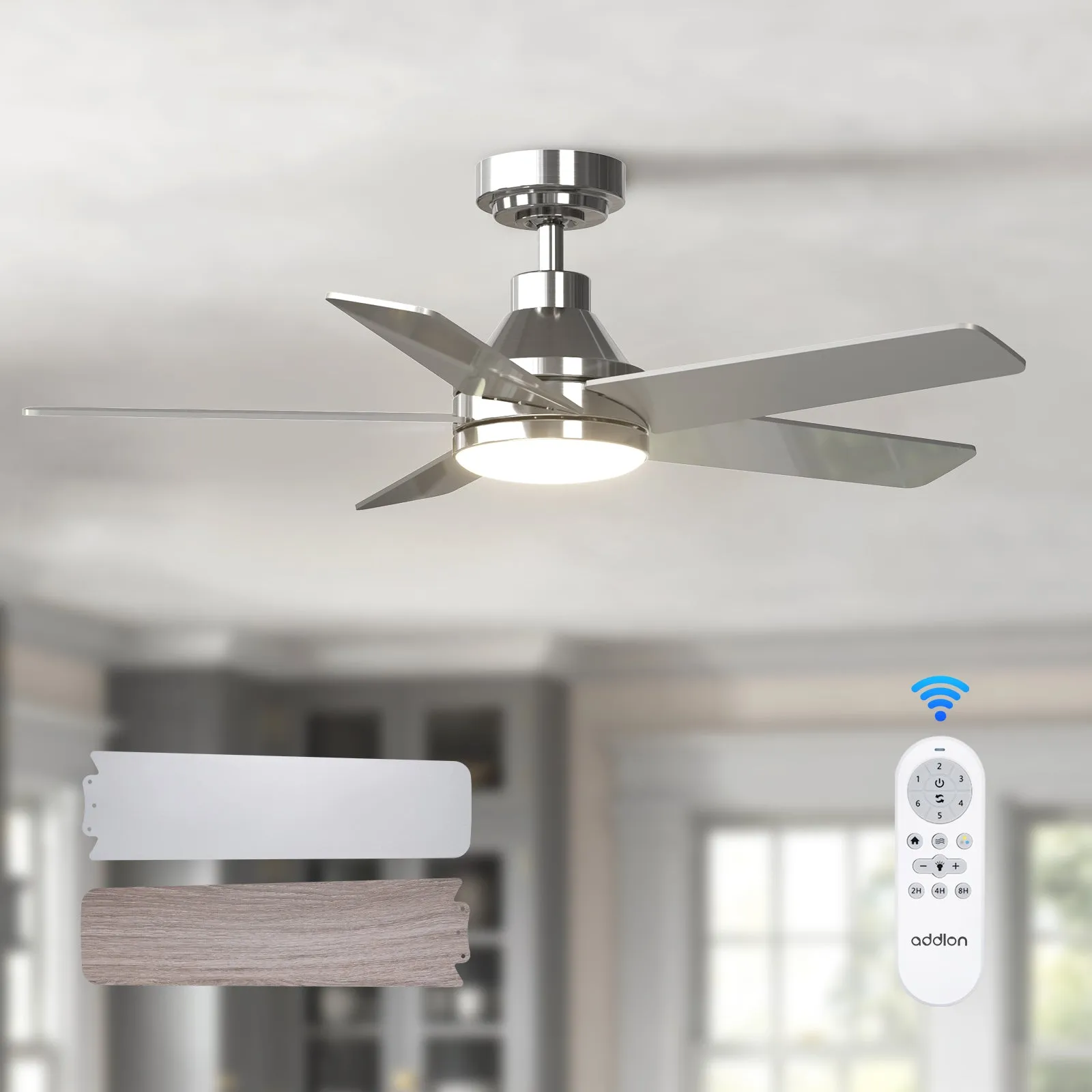 Addlon Ceiling Fans with Lights, 32/42/52 inch White/Nickel/Black Ceiling Fan with Light and Remote Control, Reversible, 3CCT, Dimmable, Noiseless, Small Ceiling Fan for Bedroom, Farmhouse, Indoor/Outdoor Use