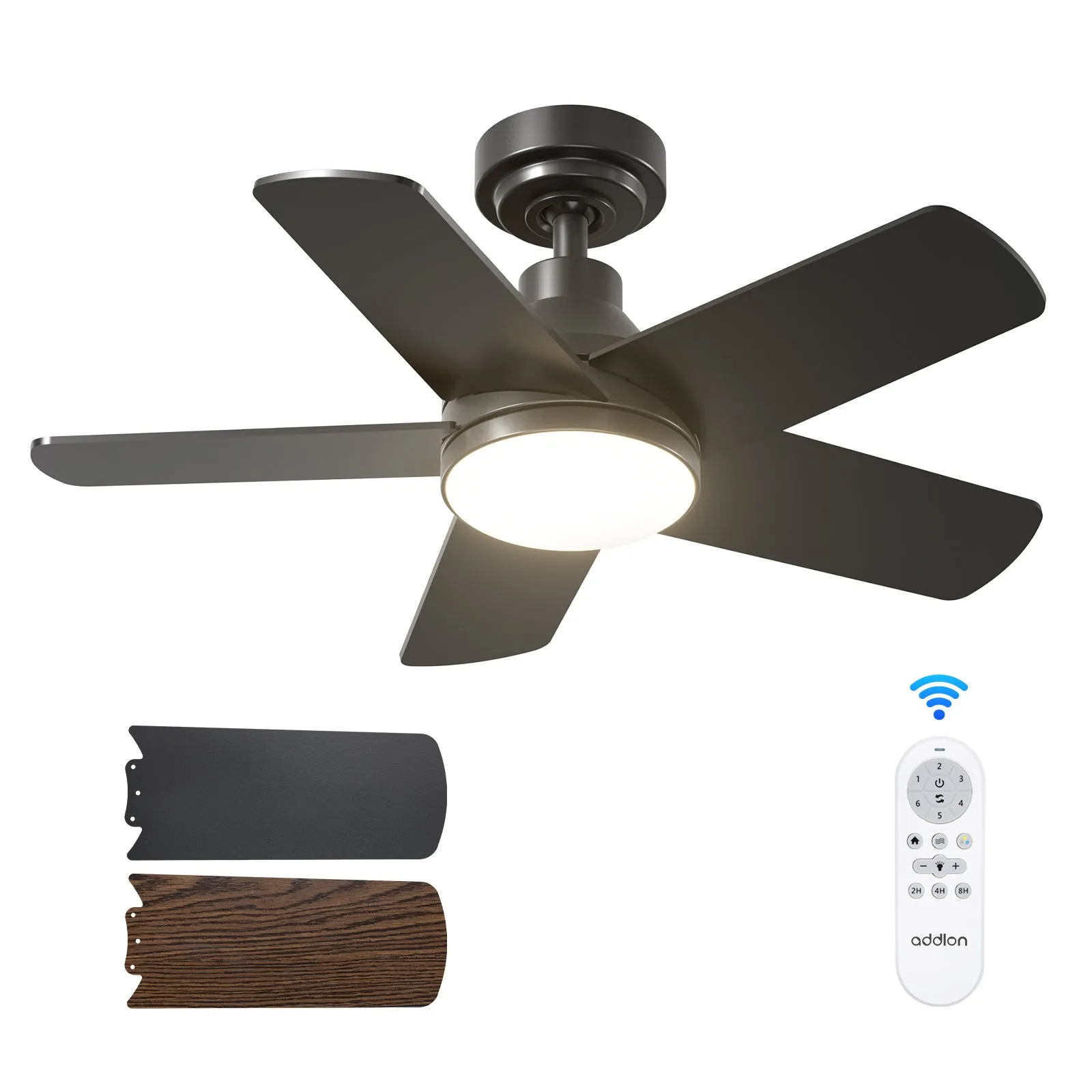 Addlon Ceiling Fans with Lights, 32/42/52 inch White/Nickel/Black Ceiling Fan with Light and Remote Control, Reversible, 3CCT, Dimmable, Noiseless, Small Ceiling Fan for Bedroom, Farmhouse, Indoor/Outdoor Use