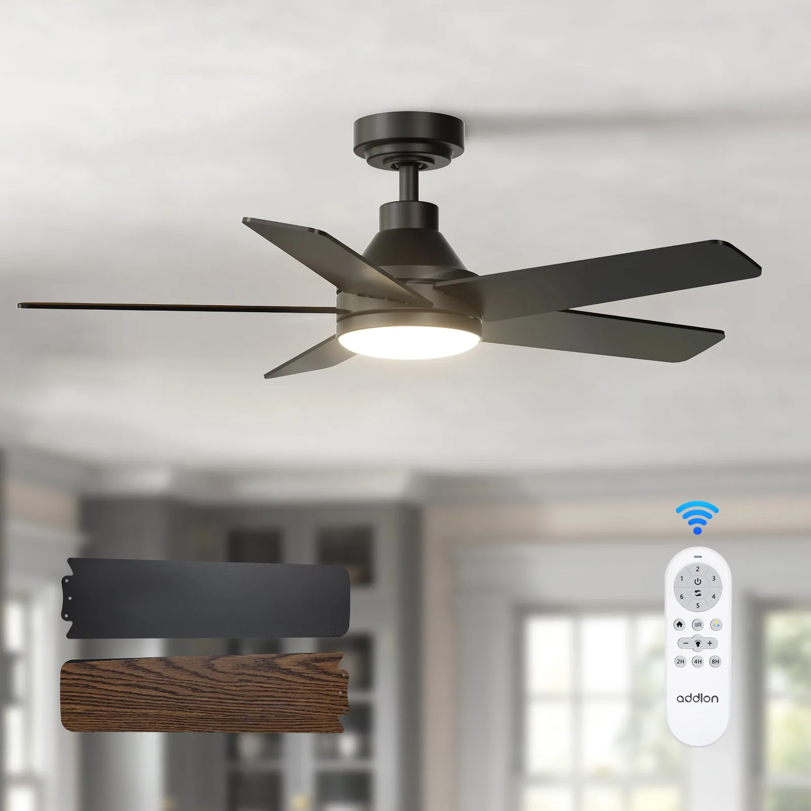 Addlon Ceiling Fans with Lights, 32/42/52 inch White/Nickel/Black Ceiling Fan with Light and Remote Control, Reversible, 3CCT, Dimmable, Noiseless, Small Ceiling Fan for Bedroom, Farmhouse, Indoor/Outdoor Use