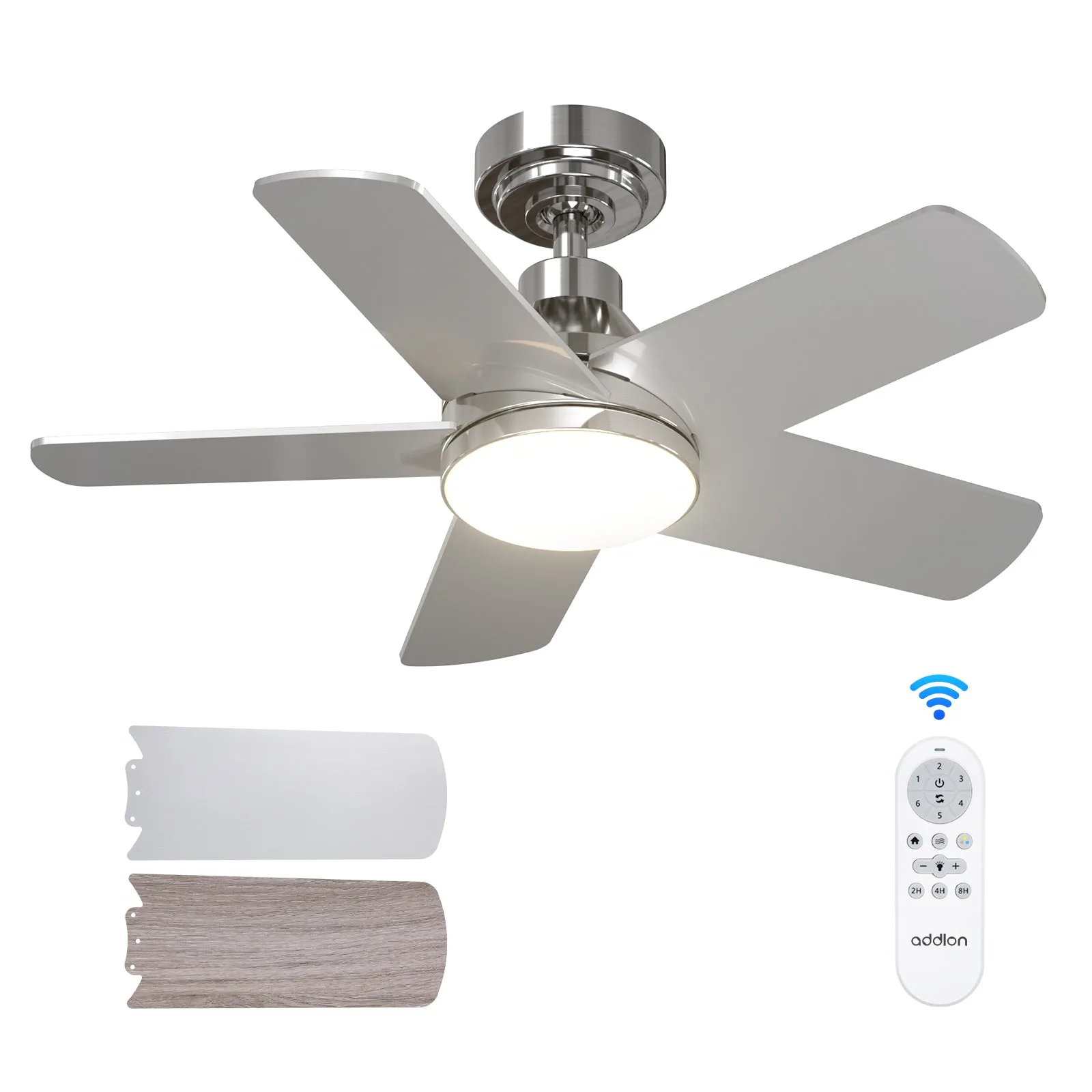 Addlon Ceiling Fans with Lights, 32/42/52 inch White/Nickel/Black Ceiling Fan with Light and Remote Control, Reversible, 3CCT, Dimmable, Noiseless, Small Ceiling Fan for Bedroom, Farmhouse, Indoor/Outdoor Use