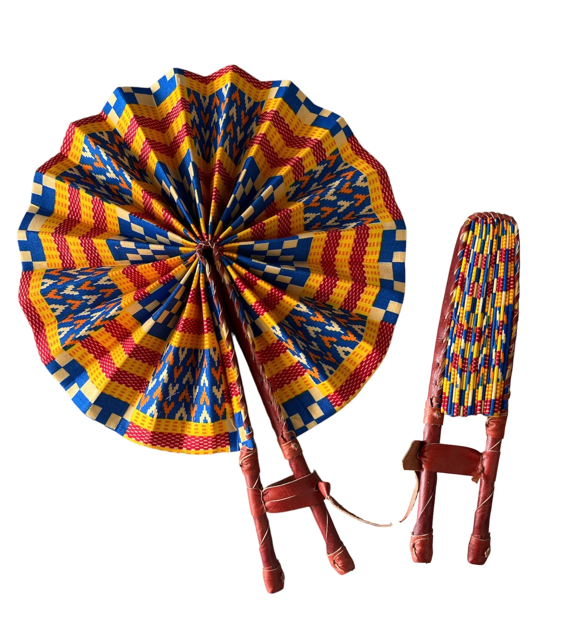 African Fabric Folding Fans -- Set of 12