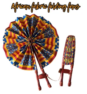 African Fabric Folding Fans -- Set of 12