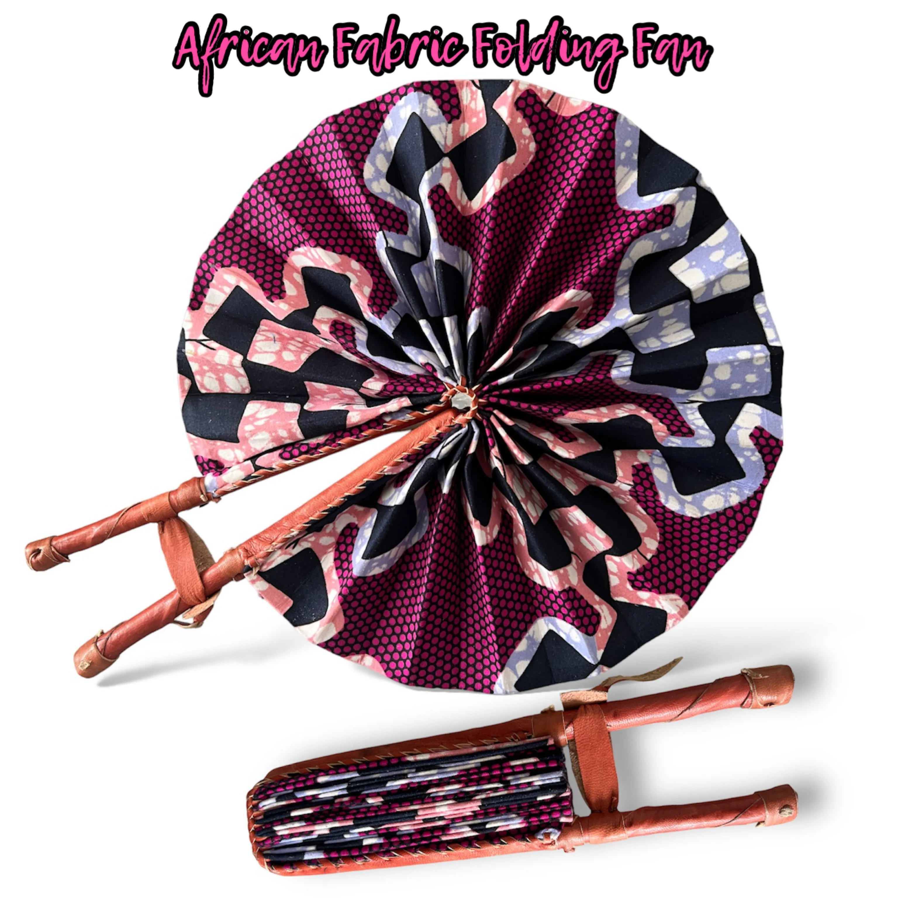 African Fabric Folding Fans -- Set of 12