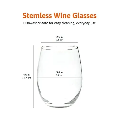 Amazon Basics Stemless Wine Glasses (Set of 4), 15 oz