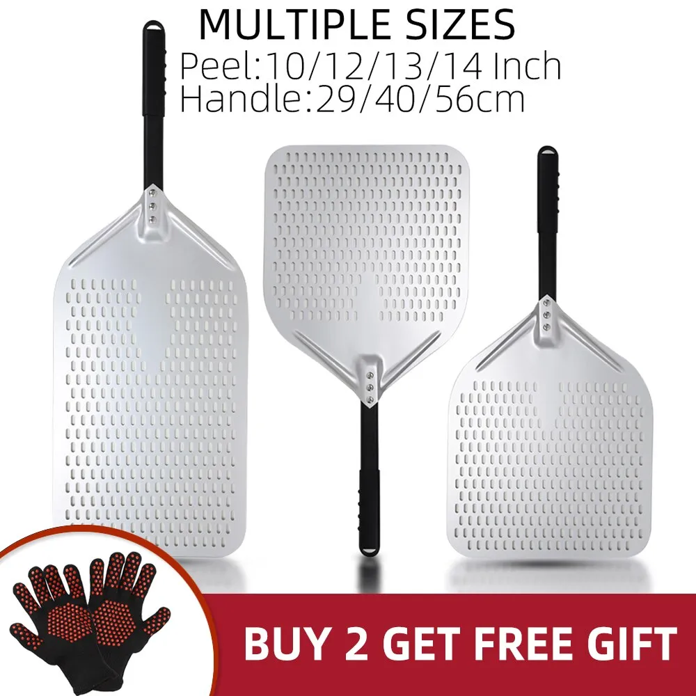 Anygleam Pizza Shovel 35 cm X 75cm Silver for Perforated Peel with Metal Handle Oven Turning Baking Accessory