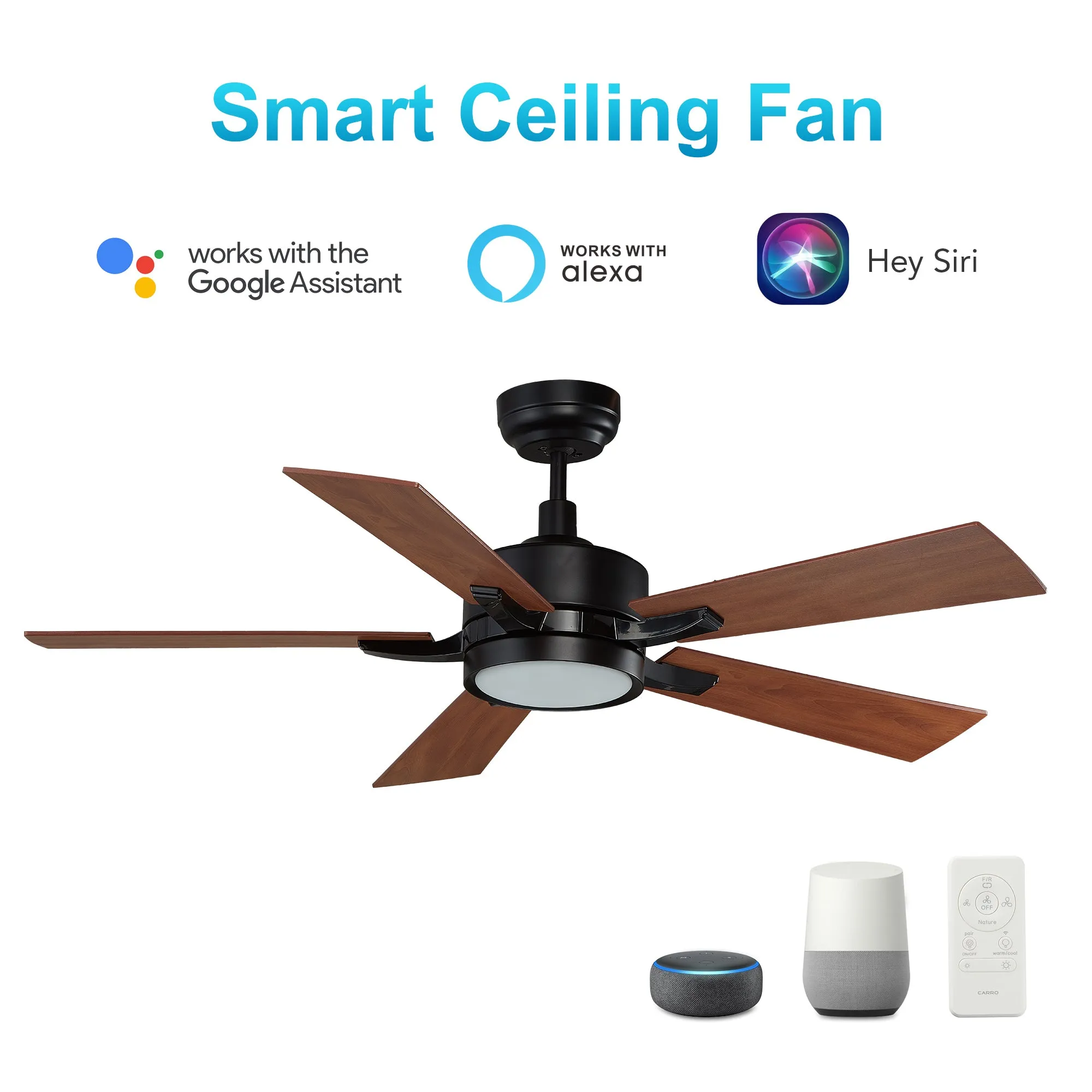 APPLETON 52 inch 5-Blade Smart Ceiling Fan with LED Light Kit & Remote Control- Black/Dark Wood