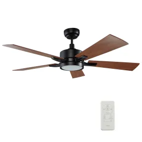 APPLETON 52 inch 5-Blade Smart Ceiling Fan with LED Light Kit & Remote Control- Black/Dark Wood