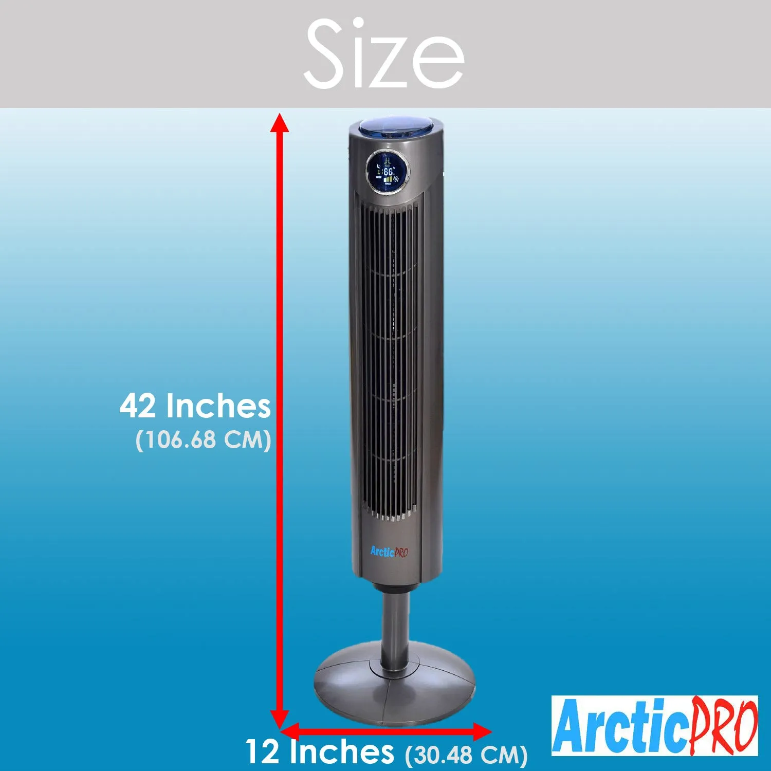 Arctic-Pro Digital Screen Oscillating Tower Fan with Remote Control, Dark Gray, 42-Inch