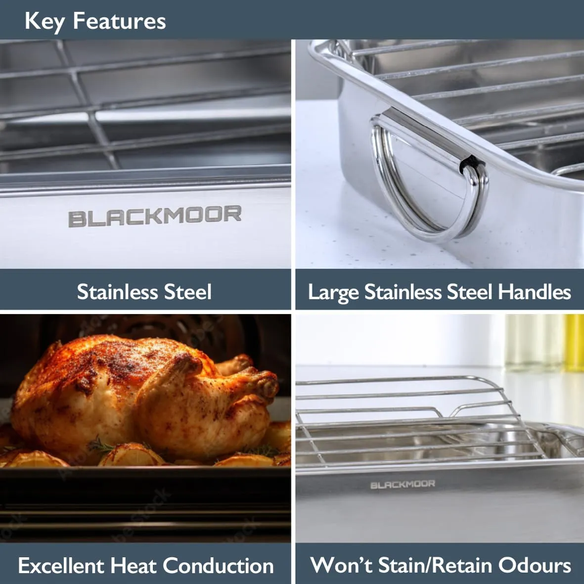 Blackmoor Non Stick Roasting Tin with Removable Rack/Christmas Dinner Essential - Turkey, Roast Potatoes and Other Veg/Easy to Clean