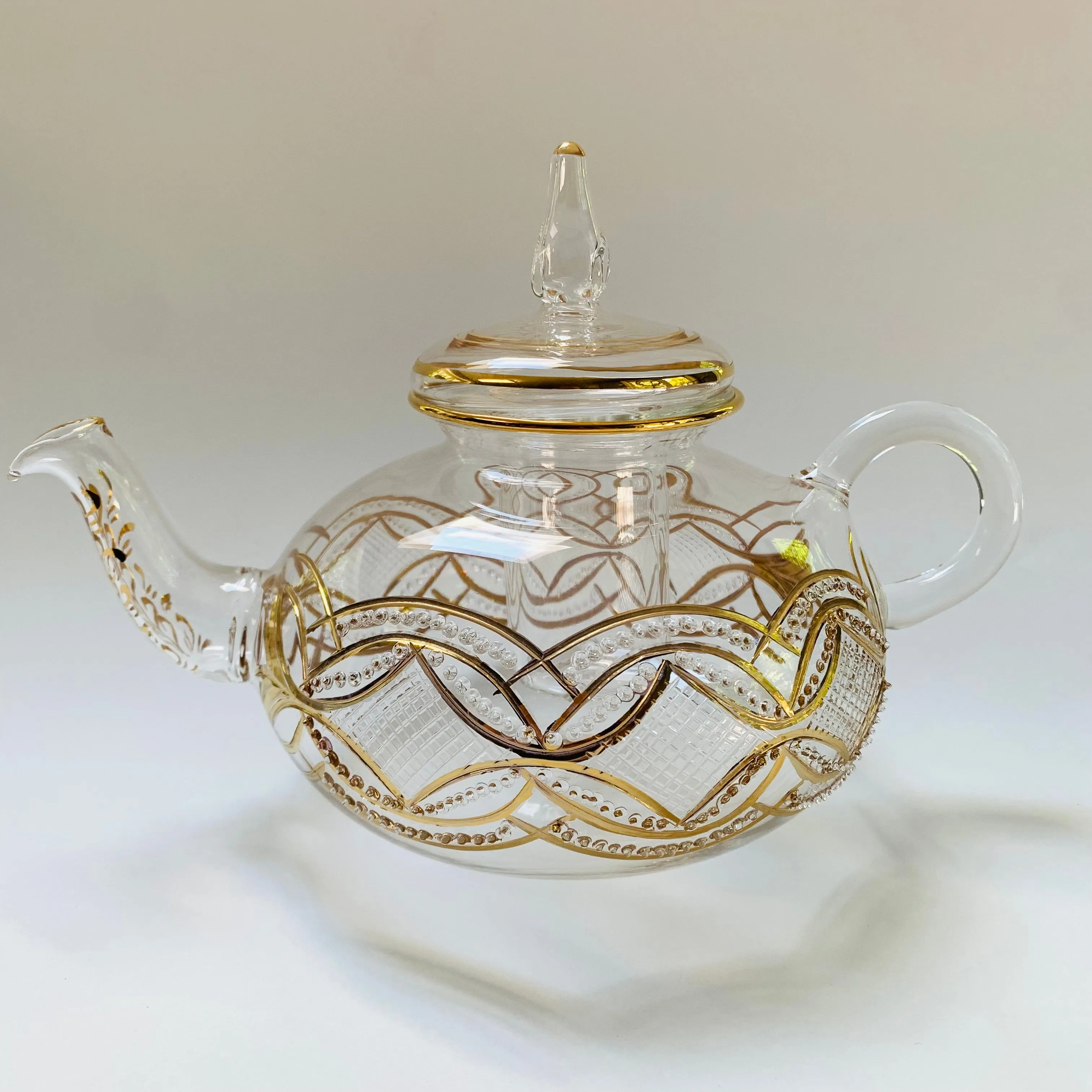 Blown Glass Teapot with Warmer - Gold Carousel