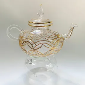 Blown Glass Teapot with Warmer - Gold Carousel