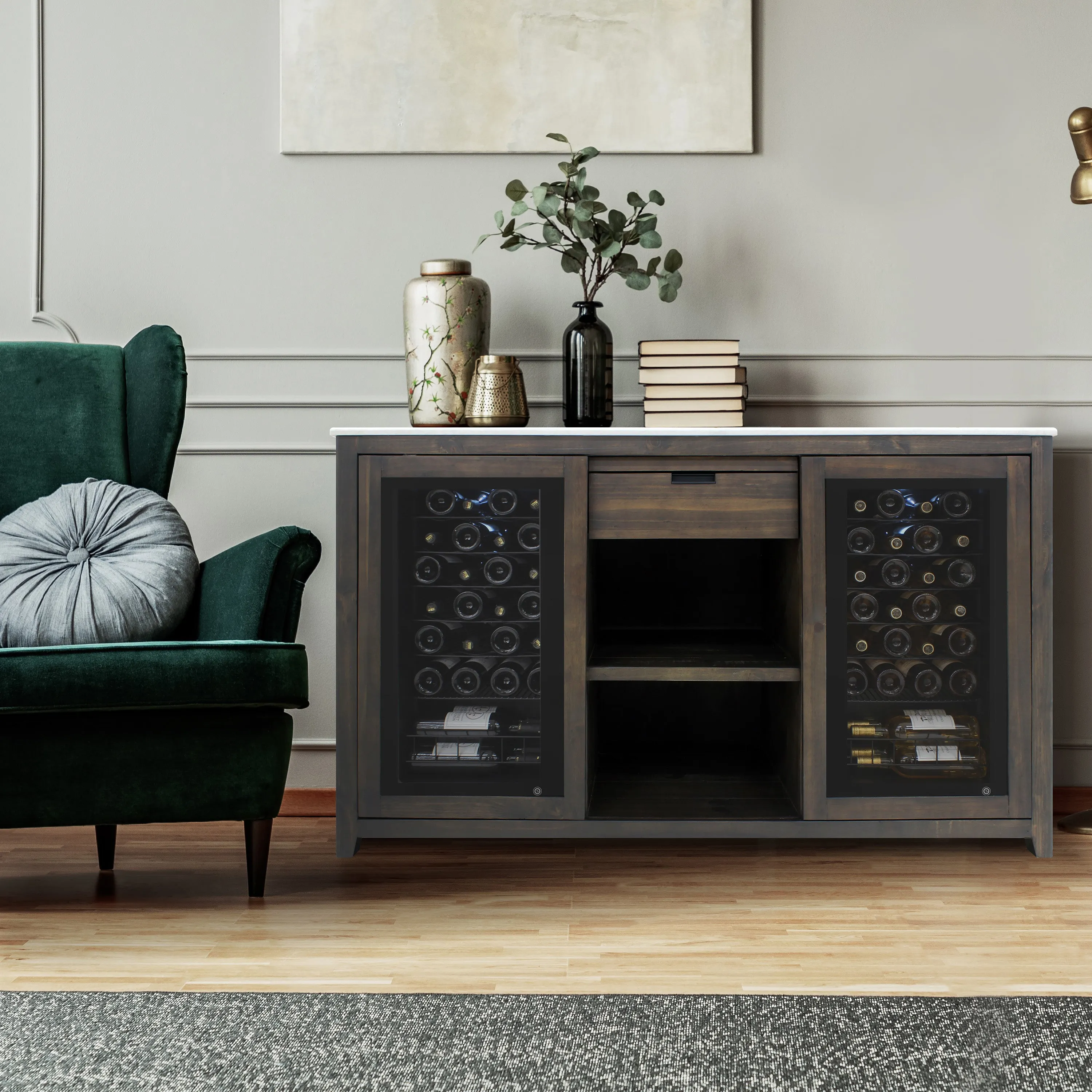 Brama by Vinotemp Wood Wine Credenza, in Brown Mahogany