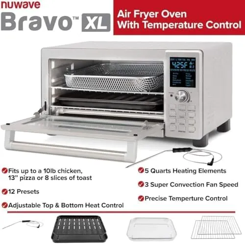 Bravo Air Fryer Toaster Smart Oven, 12-in-1 Countertop Convection, 30-QT XL Capacity, 50°-500°F Temperature Controls