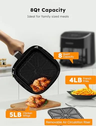 Brio Plus 8 Qt Air Fryer, PFAS Free, New &amp; Improved, Digital Touch Screen, Cool White Display