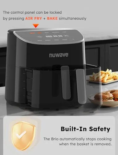 Brio Plus 8 Qt Air Fryer, PFAS Free, New &amp; Improved, Digital Touch Screen, Cool White Display