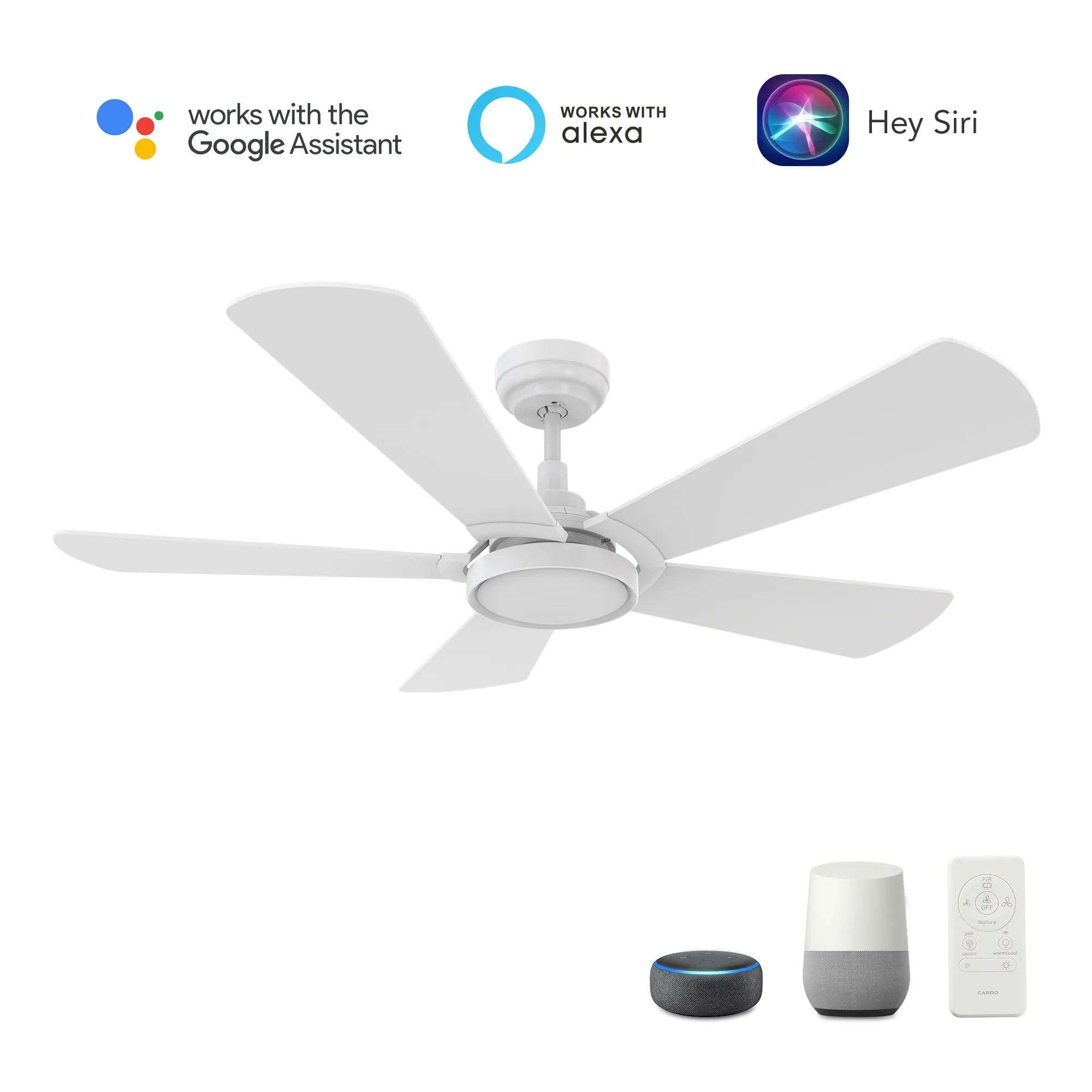 BRISA 52 inch 5-Blade Smart Ceiling Fan with LED Light Kit & Remote Control- White/White