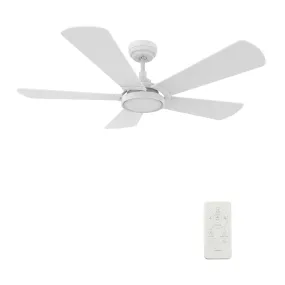 BRISA 52 inch 5-Blade Smart Ceiling Fan with LED Light Kit & Remote Control- White/White