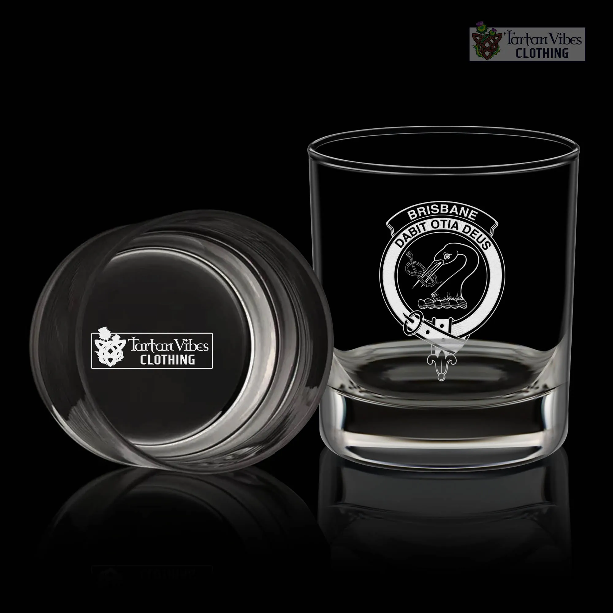 Brisbane Family Crest Engraved Whiskey Glass