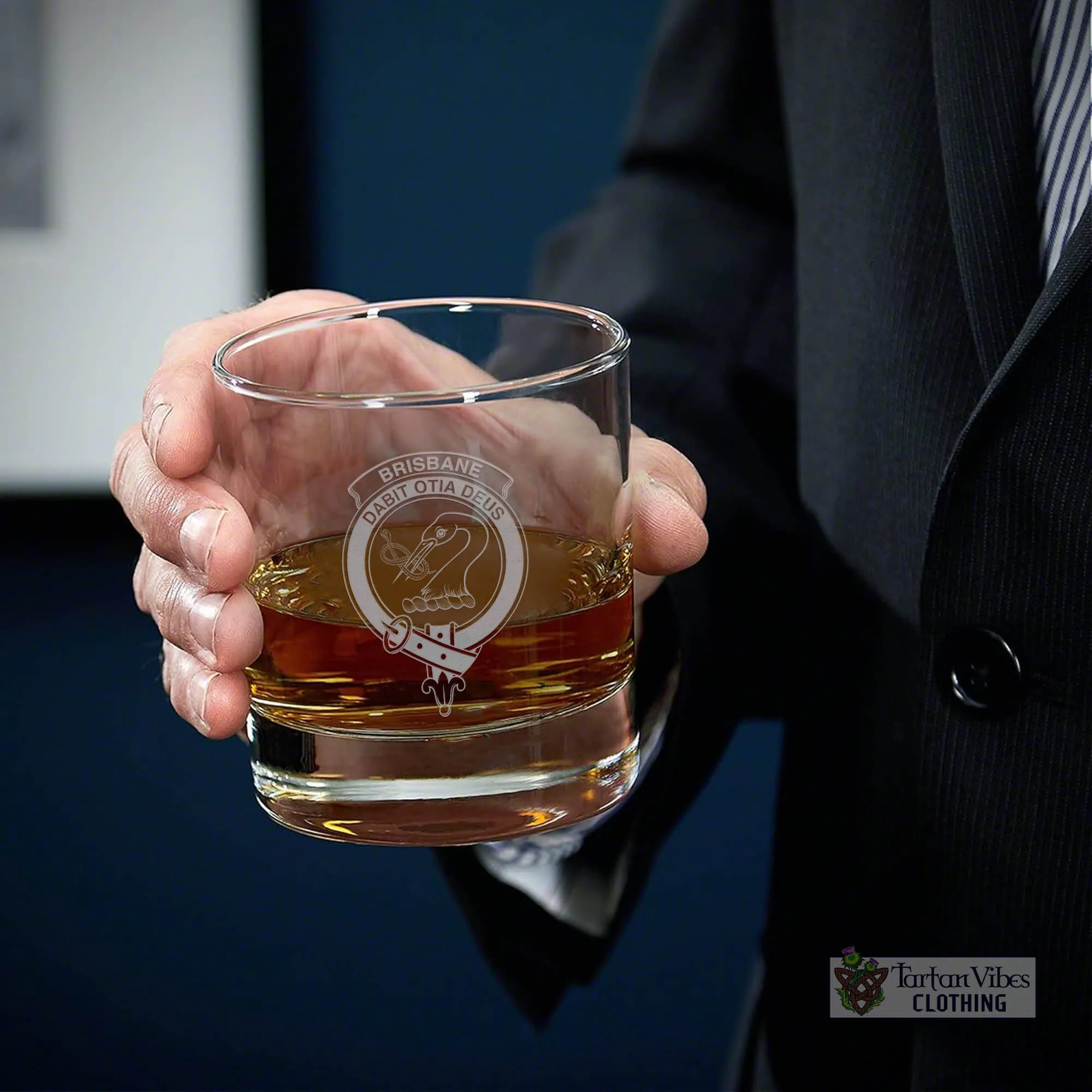 Brisbane Family Crest Engraved Whiskey Glass