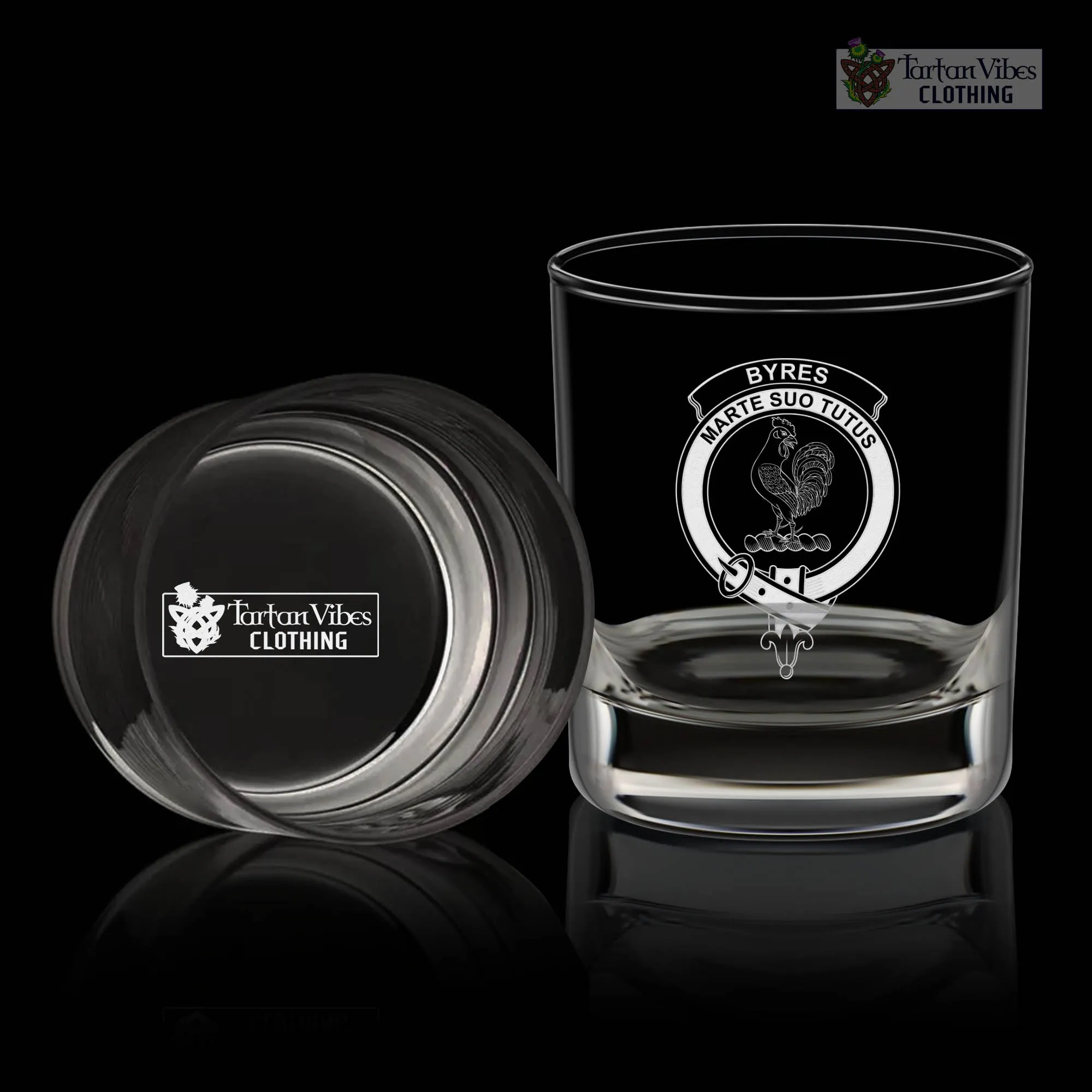 Byres (Byses) Family Crest Engraved Whiskey Glass