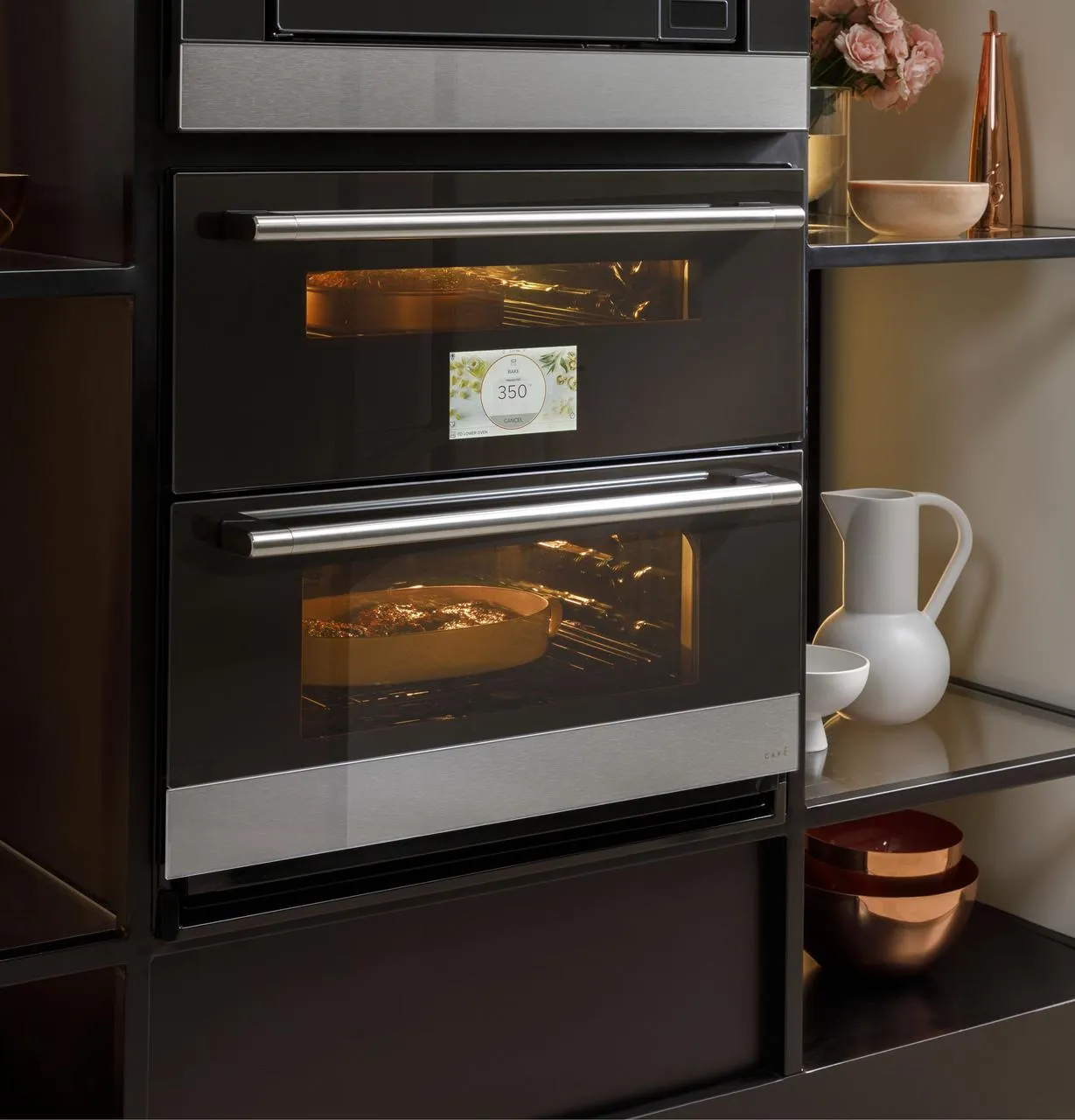 Cafe CTS92DM2NS5 Caf(eback)™ 30" Duo Smart Single Wall Oven in Platinum Glass