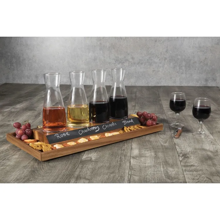 Cava Wine Tasting Kit with Four Glass Carafes - Acacia Wood