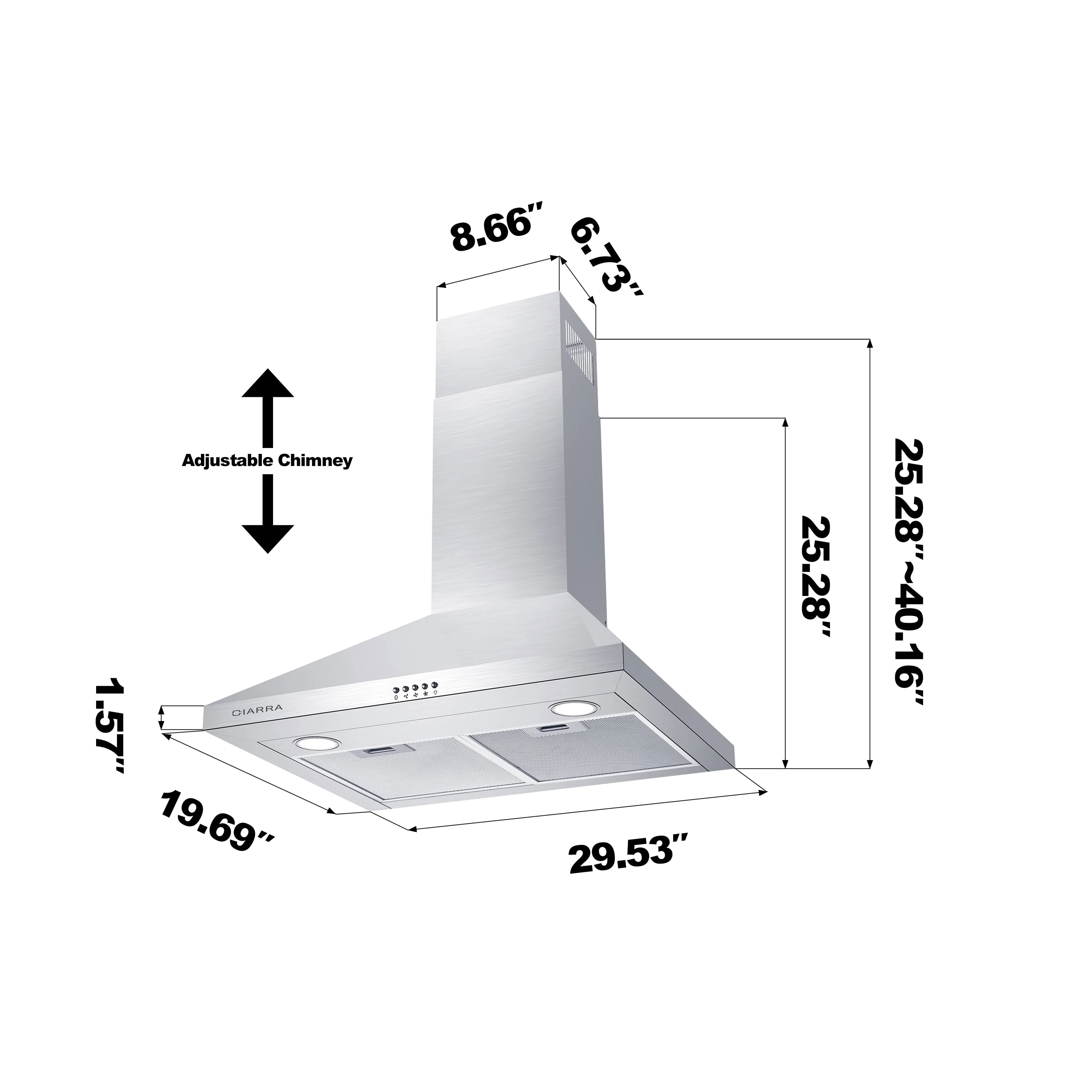 CIARRA 30 Inch Wall Mount Chimney Range Hood CAS75206P-OW