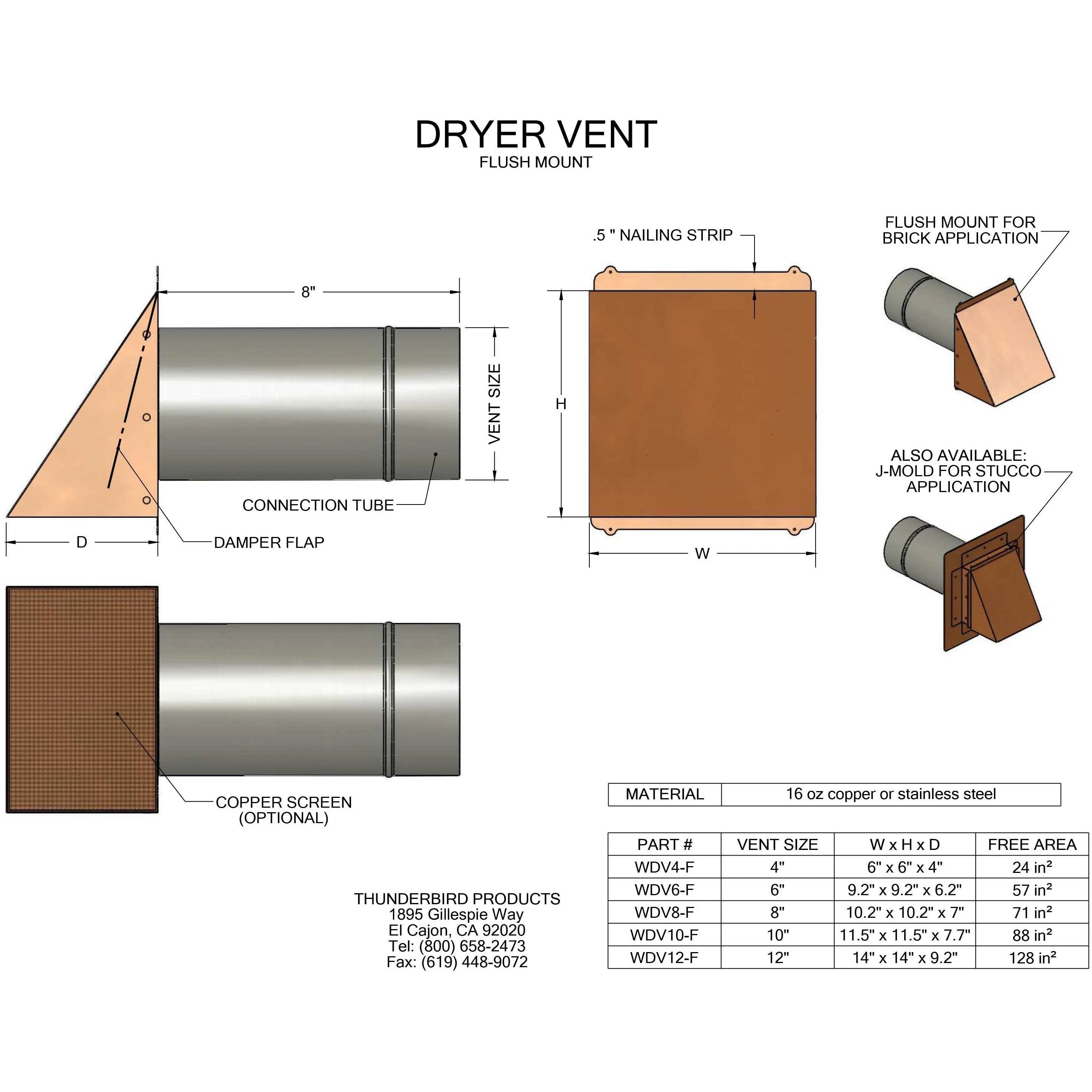 Copper Dryer Exhaust Vent (4" - 12")