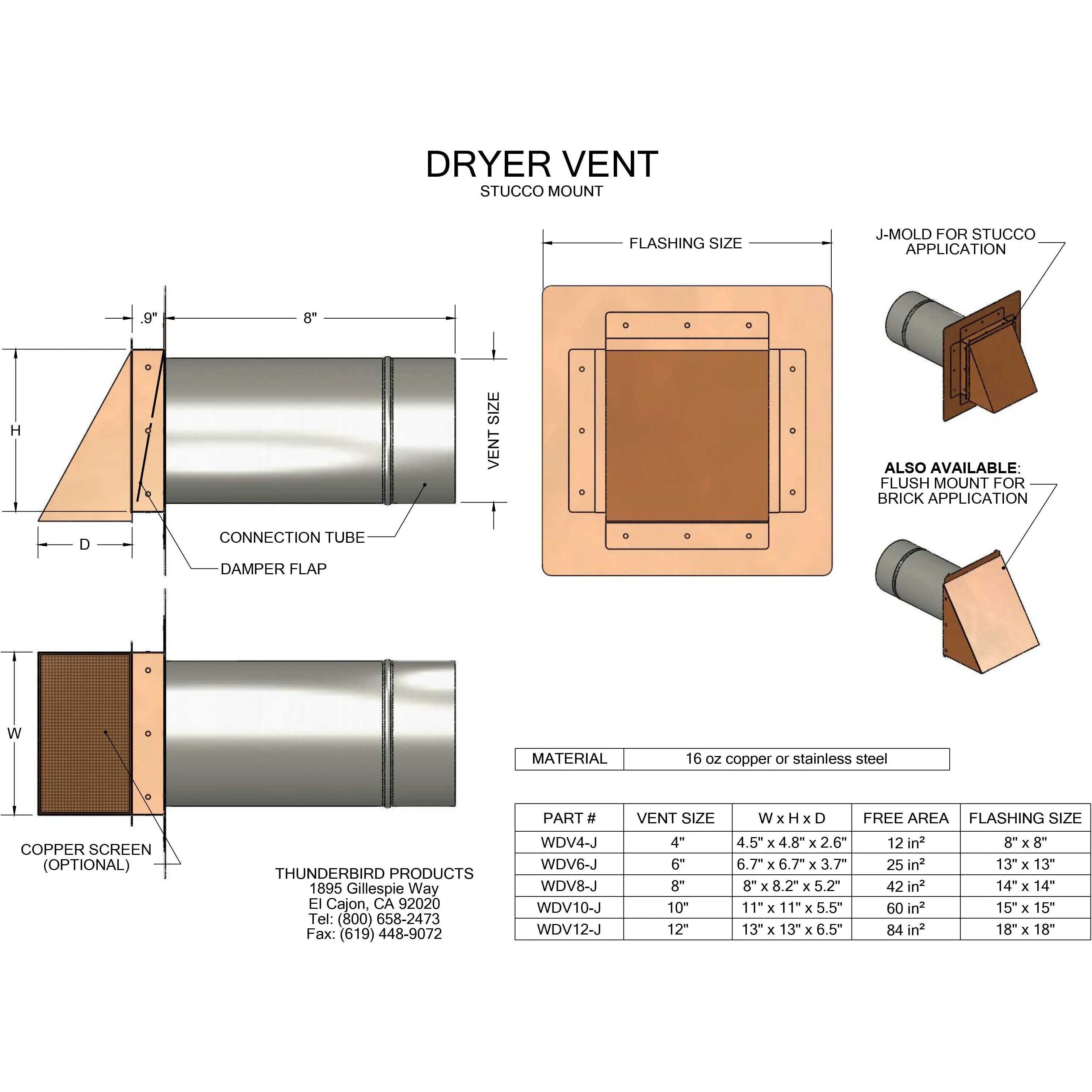 Copper Dryer Exhaust Vent (4" - 12")