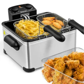 Costway BXD4-A955U1 Electric Deep Fryer 5.3QT/21-Cup Stainless Steel 1700W w/ Triple Basket