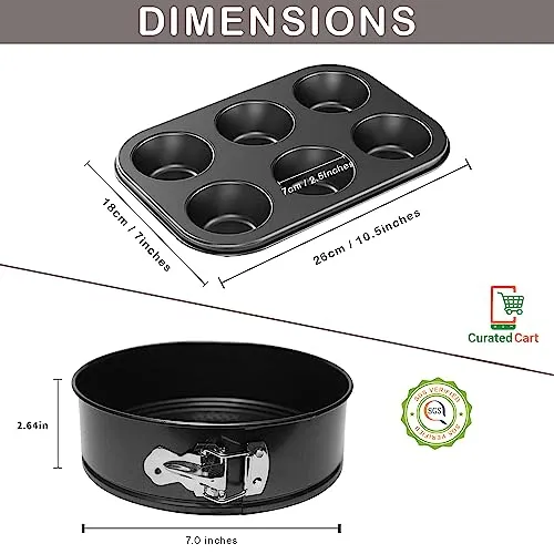 Curated Cart SGS Ceritified 2 Pc Muffin Tray with Round Cake Tin Cake Baking Moulds Combo Baking Combo Accessories Cake Mould Cupcake Tray Mould