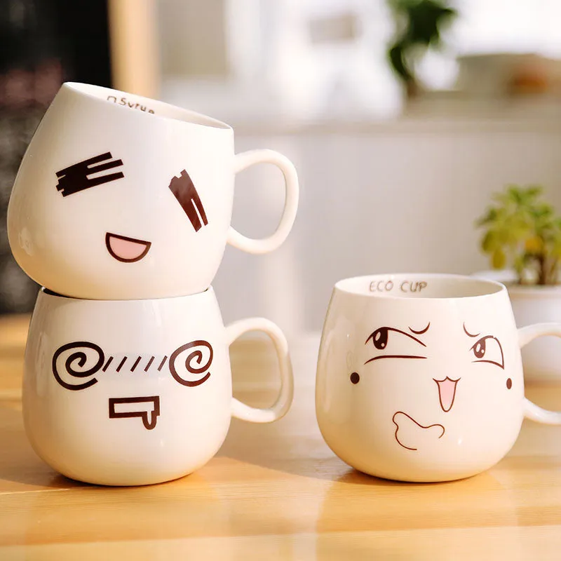 Cute Expression Milk Coffee Ceramic Cup AD10389