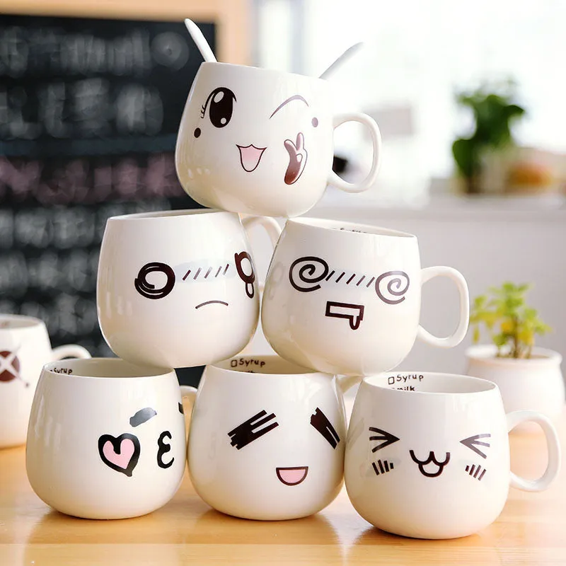 Cute Expression Milk Coffee Ceramic Cup AD10389