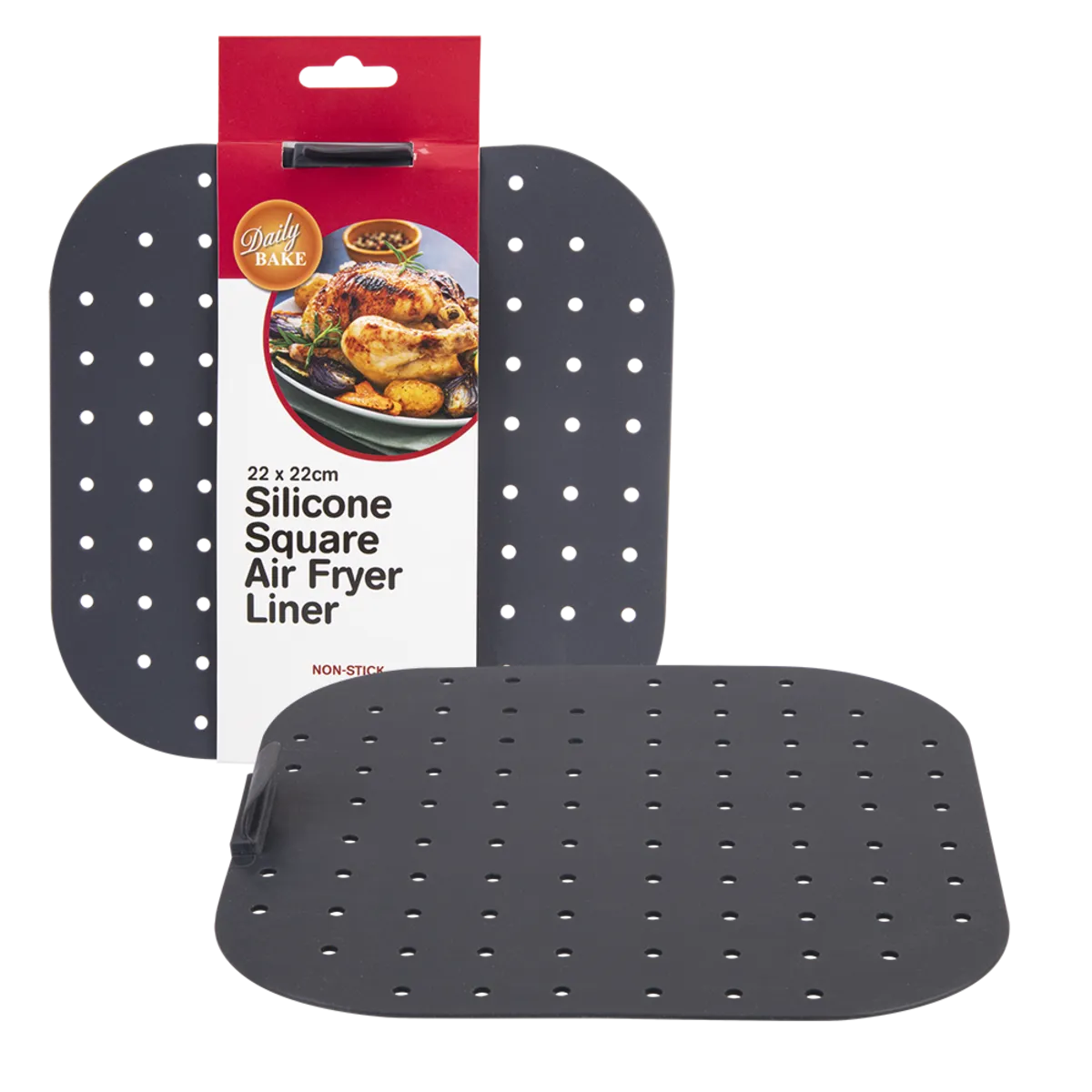 Daily Bake - Silicone SQUARE Air Fryer Liner 22cm by 22cm - Chacoal